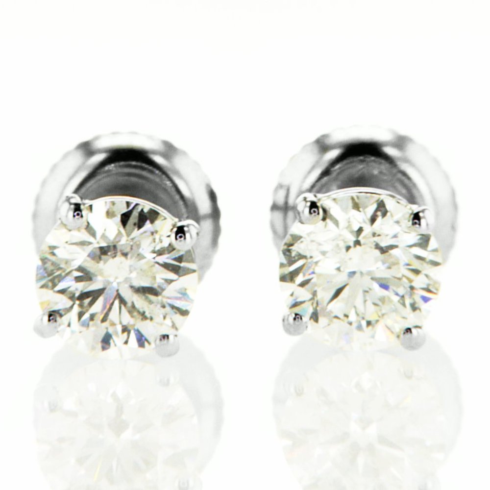 Diamond Solitaire Stud Earrings Round Shape 1.26 Carat 14K White Gold